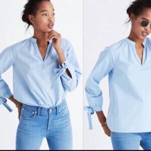 Madewell Striped Tie Sleeve Popover Tunic Blouse